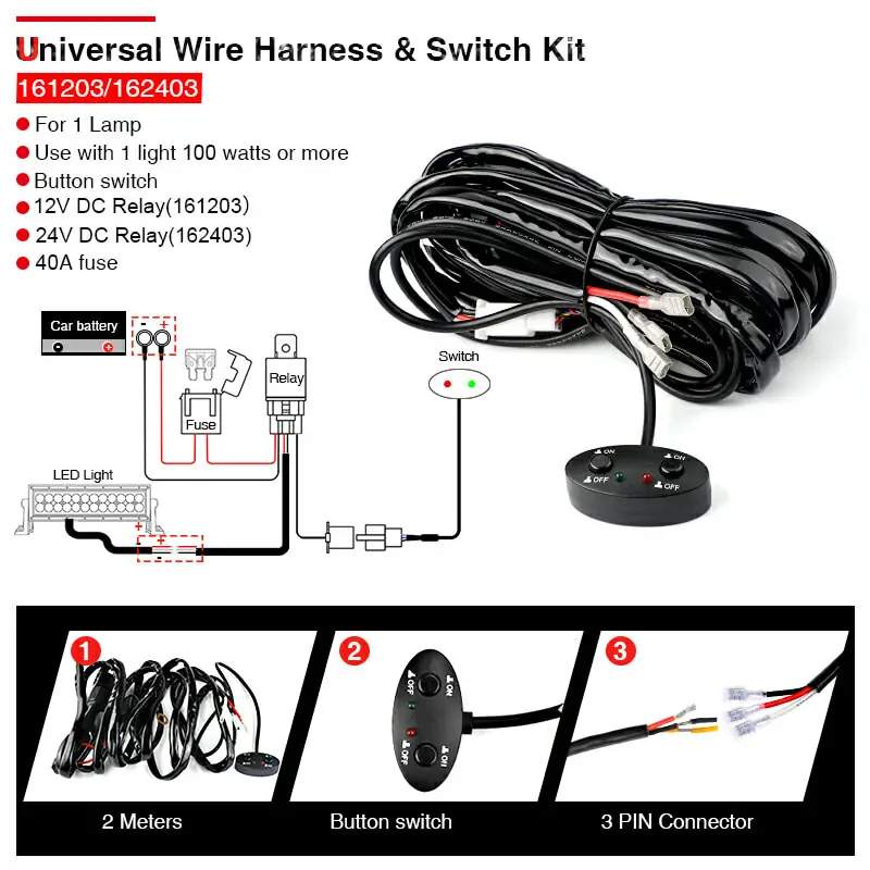 Светодиодный светильник проводка Кабель Реле 12 В 24 40А для автомобиля УАЗ