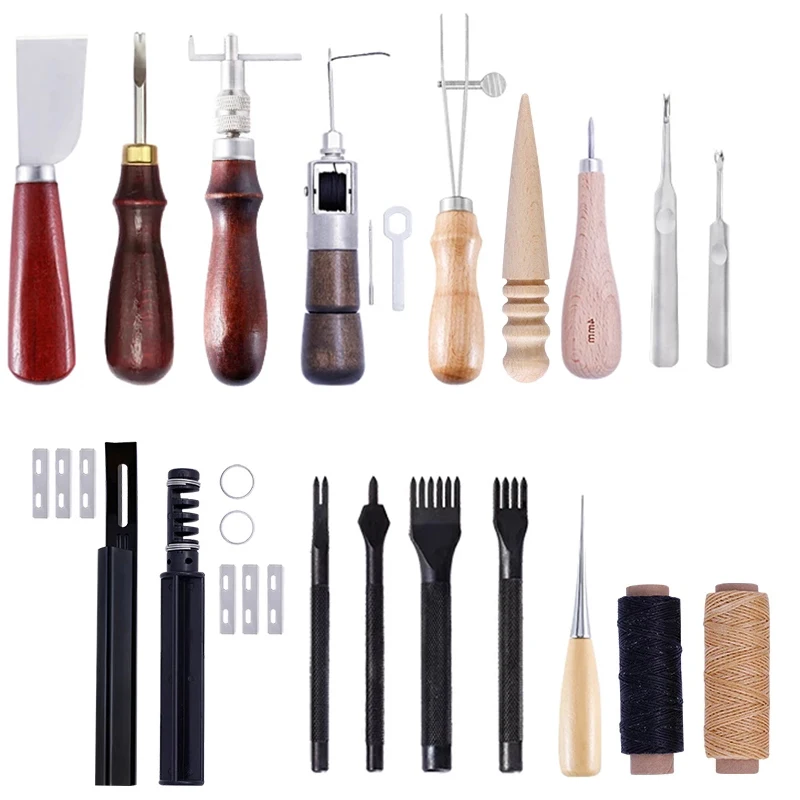 

KAOBUY Leather Craft Tool Kit Hand Carving Sewing Stitching Punch Work Saddle Professional Leathercraft Accessories