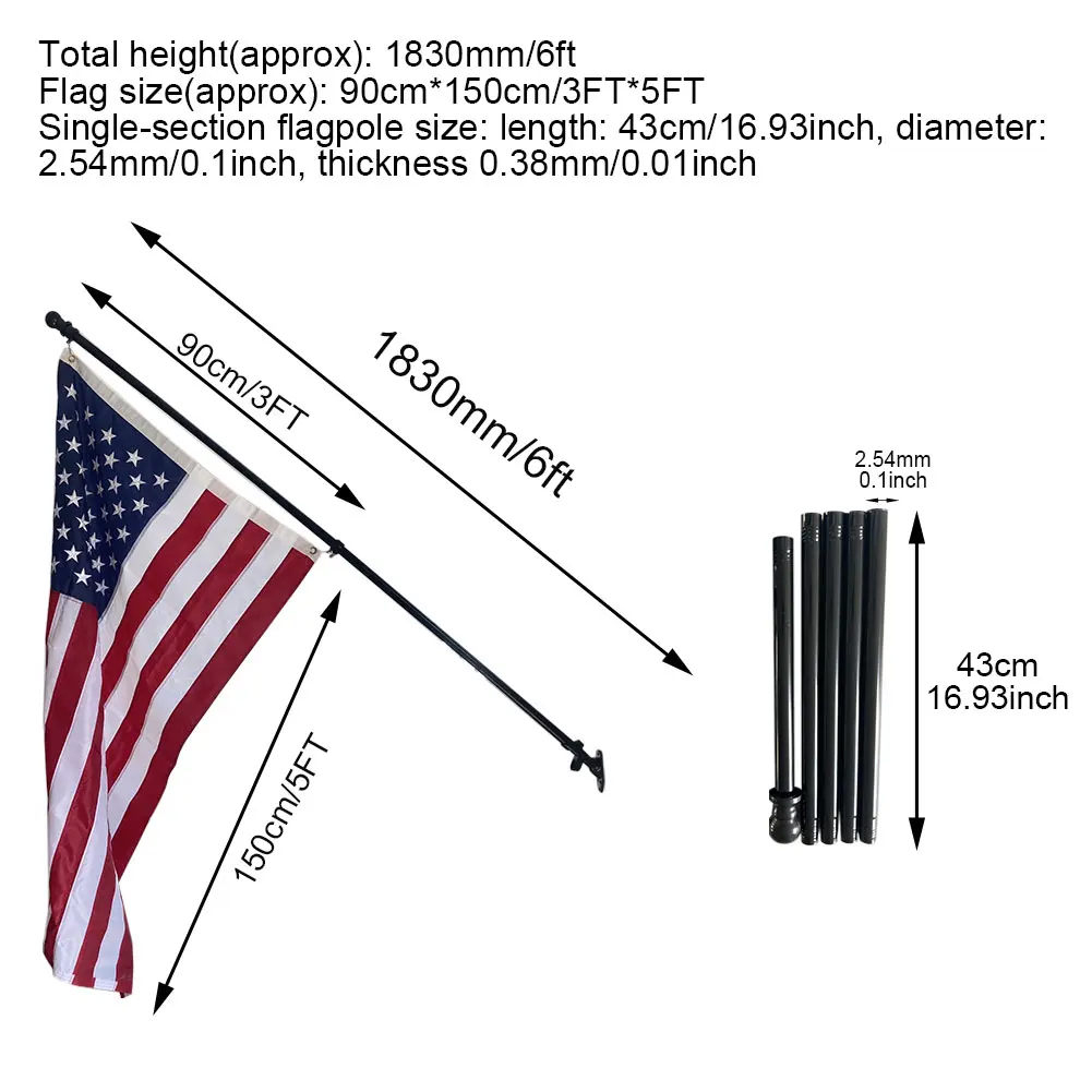 

6ft Residential Yard American Patio Rustproof Garden House Flag Pole Kit School Commercial Rotatable With Wall Mounted Bracket
