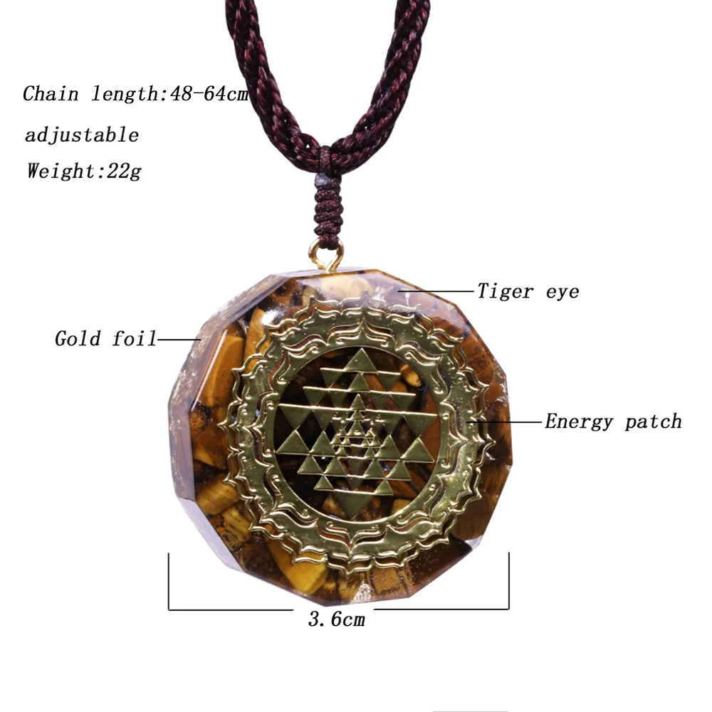 

Orgonite Necklace Sri Yantra Pendant Sacred Geometry Tiger Eye Energy Necklace For Women Men Jewelry