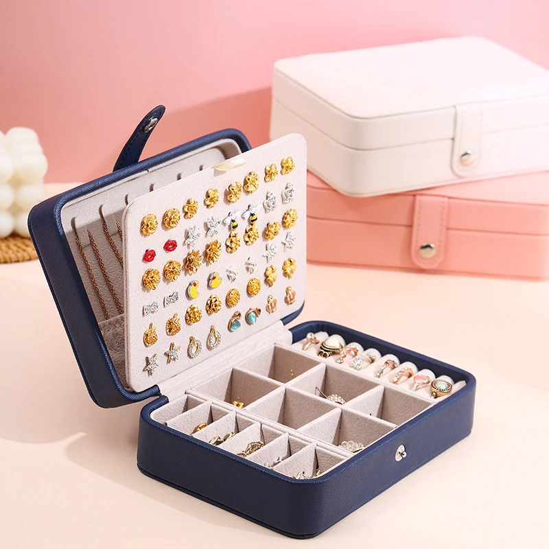 Leather Button PU Leather Travel Stud Jewelry Box for Women girls Portable Jewelry Box Storage for Earrings Necklaces Rings 2021