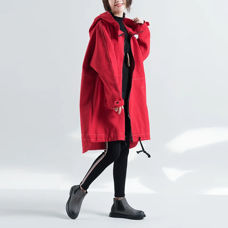 Тренч женский зимний из денима на молнии с капюшоном | Женская одежда