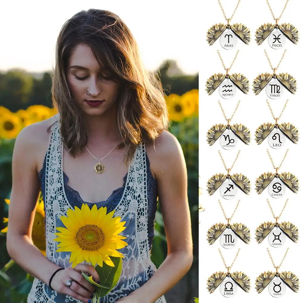 

Sunflower Necklace Pendant Necklaces For Women Match With Any Outfit Twelve Constellation Locket For Women