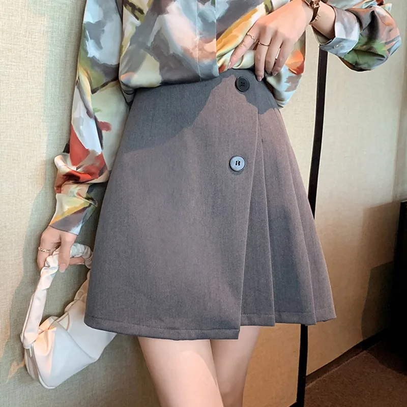 

Ladies Elegant A-line Mini Skirts New Arrival 2021 Korean Style All-match Solid Color High Waist Women Short Pleated Skirt W782