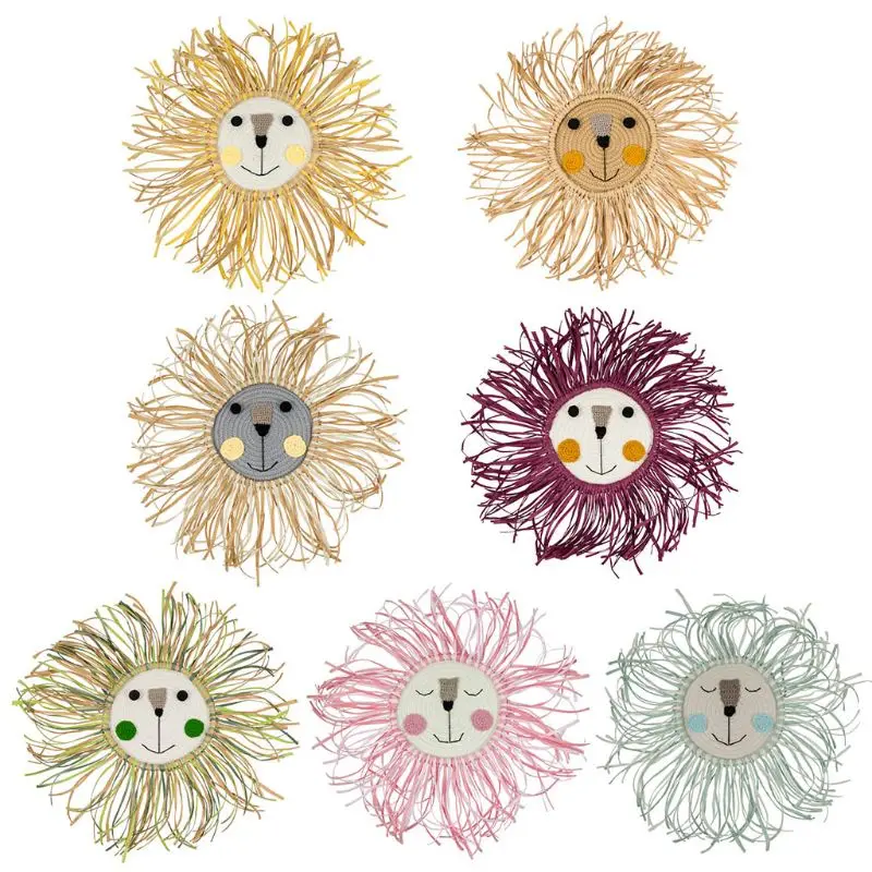 

Cartoon Lion Hanging Decorations Handmade Cotton Thread Weaving Animal Head Ornament Kids Room Wall Home Accessory