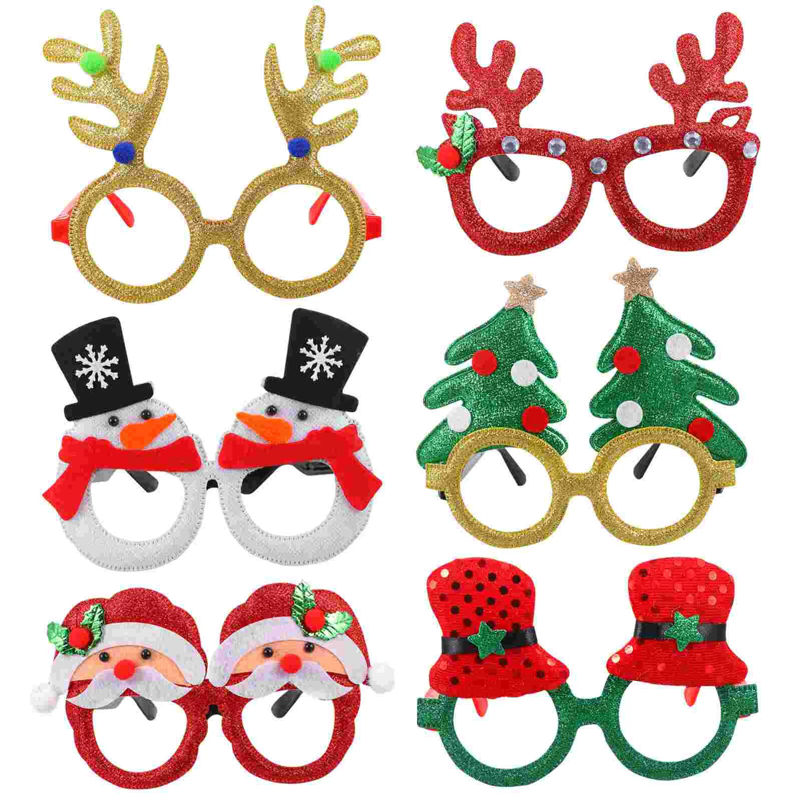 

6 Pairs Xmas Costume Eye-glasses Frame Eye Ornament Creative Party Photo Props