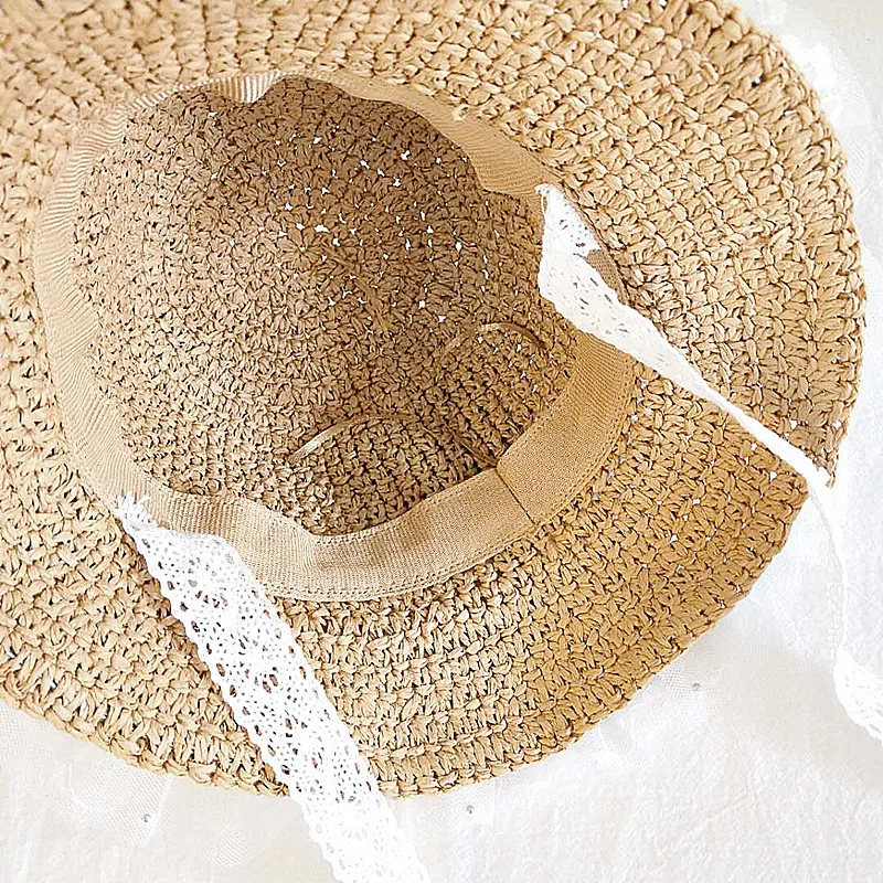 Шляпа детская соломенная с бантом Пляжная Панама от солнца широкими полями из