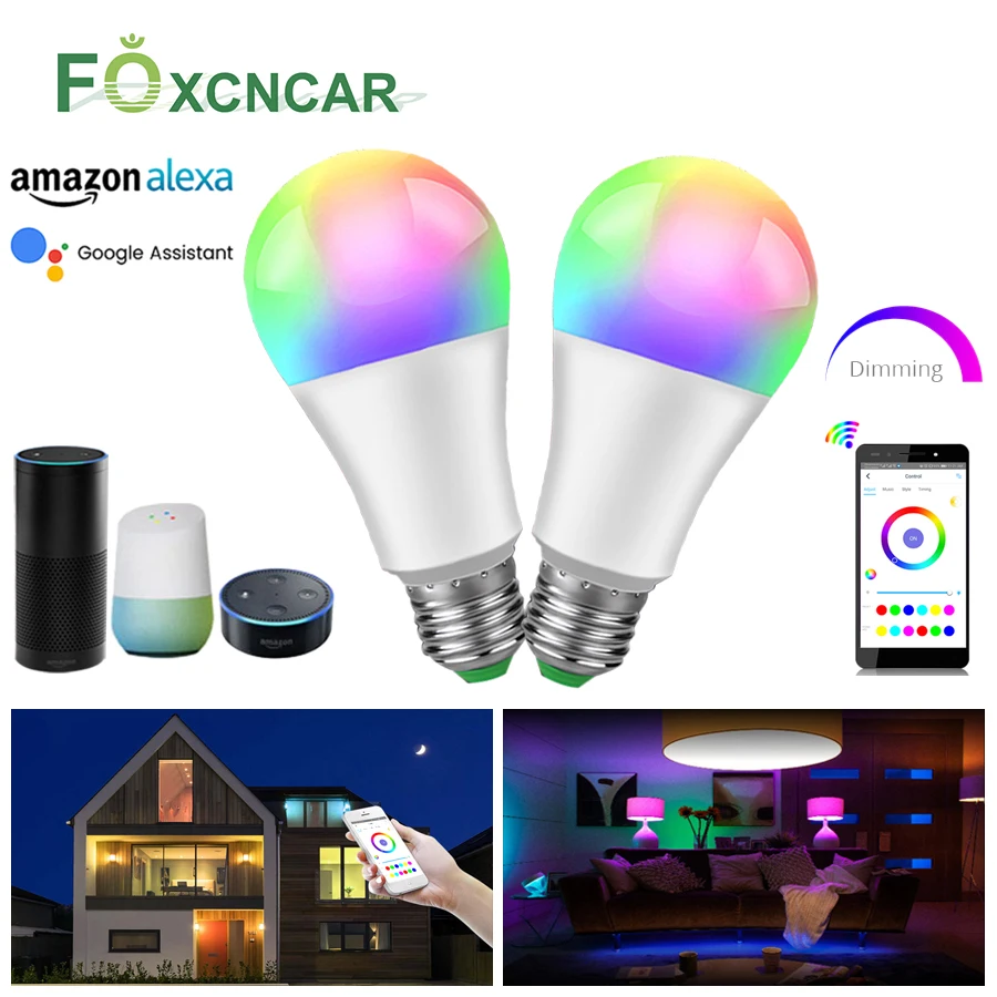 Приглушаемая светодиодная смарт-лампа с Wi-Fi 15 Вт волшебная лампа RGB E27