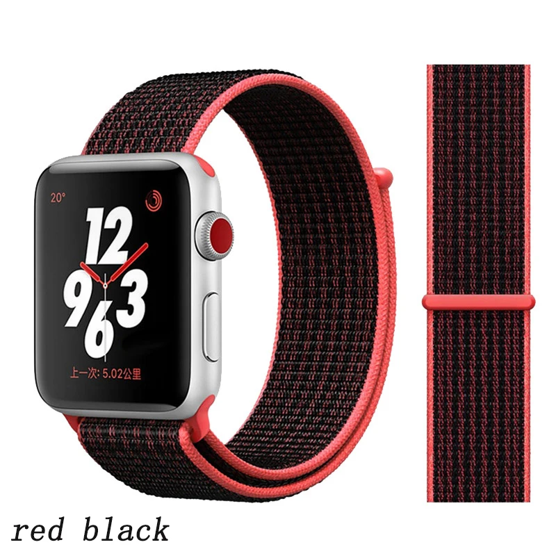 red black Ремешок для apple watch 5 4 band correa apple watch 42 мм 44 мм 38 мм 40 мм iwatch series 5 4 3 2 1 нейлоновый браслет pulseira - Цвет ремешка: red black