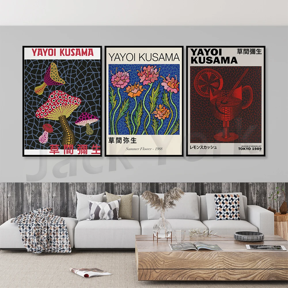 

Yayoi Kusama Mushrooms Poster Print Gallery Exhibition Poster Wall Art Modern Home Decor