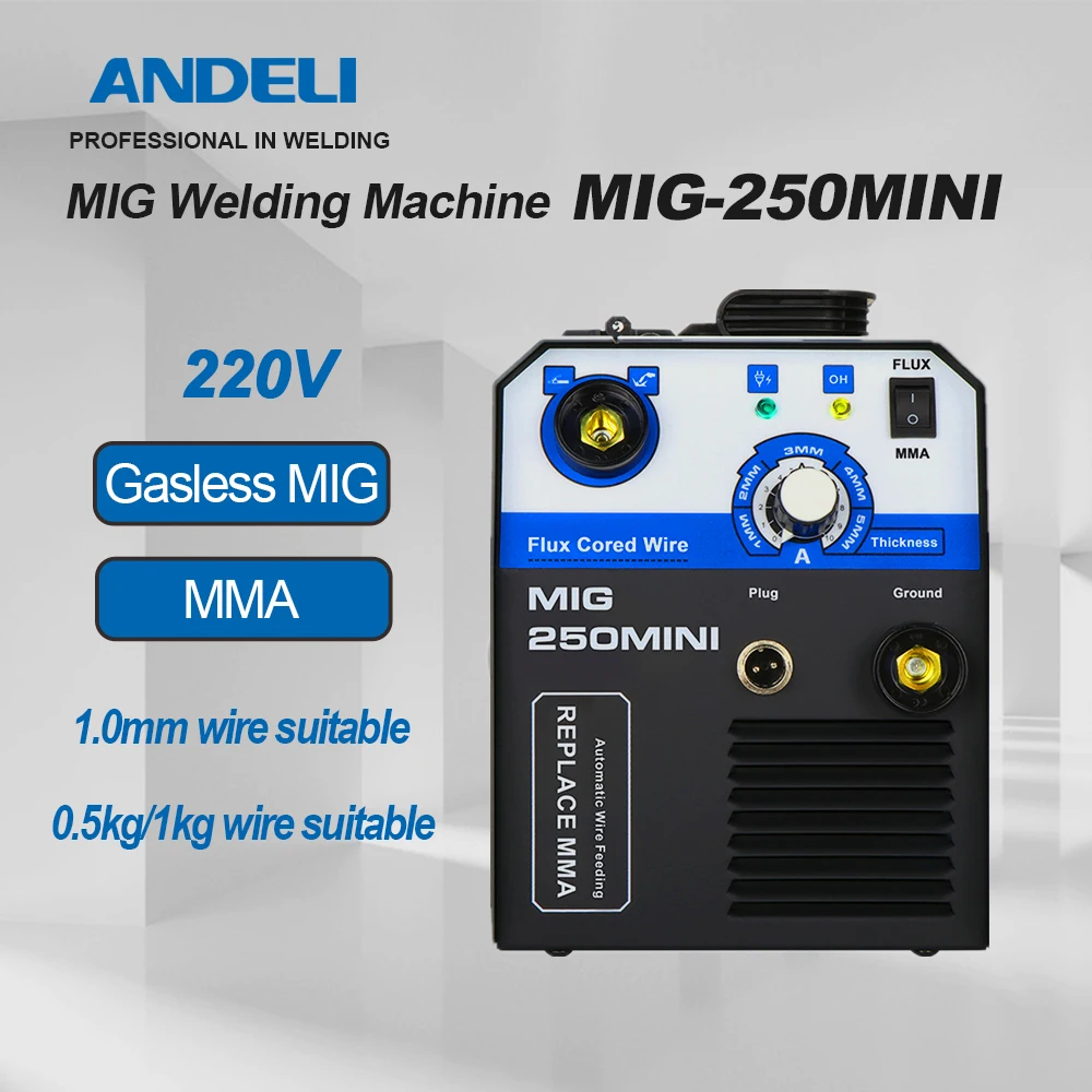 

ANDELI Digital Household 220V MIG-250MINI Synergic MIG welding machine without Gas Flux Core Wire Inverter MIG Welder Flux weld