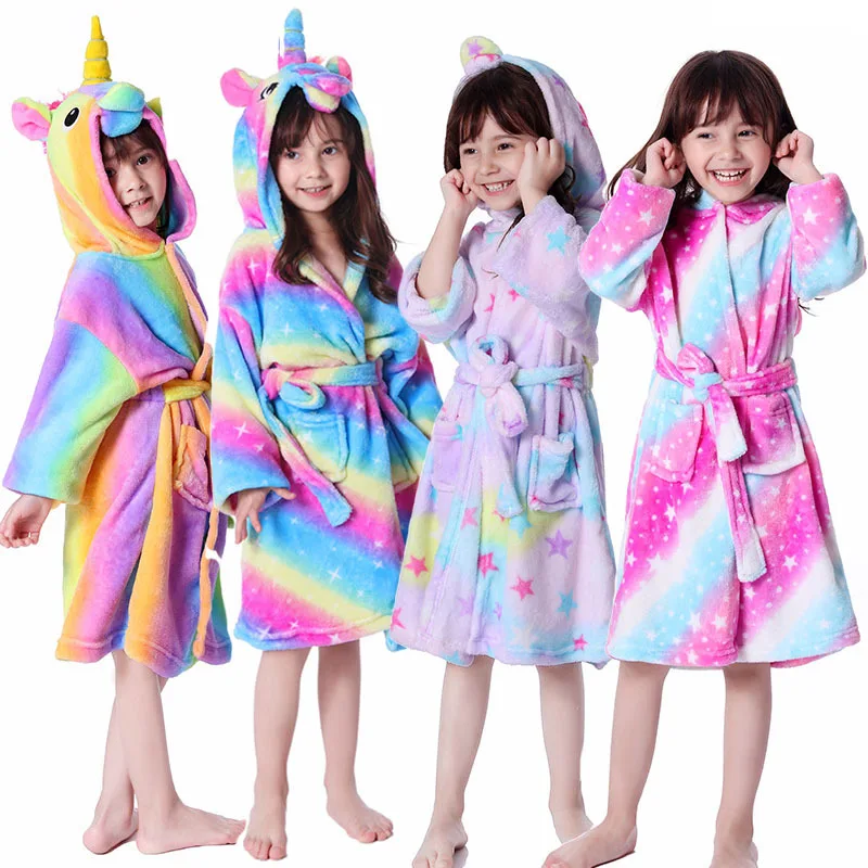 

Детские Банные халаты с капюшоном в виде единорога, Радужный банный халат в виде животных для мальчиков и девочек, пижама, ночная рубашка, де...
