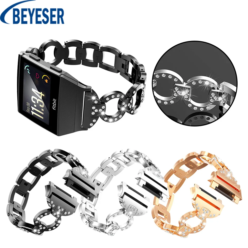 

For Fitbit Ionic Bands Crystal Luxury Stainless Steel Metal Replacement Strap With Metal Clasp Buckle Smart Watch Band Bracelet