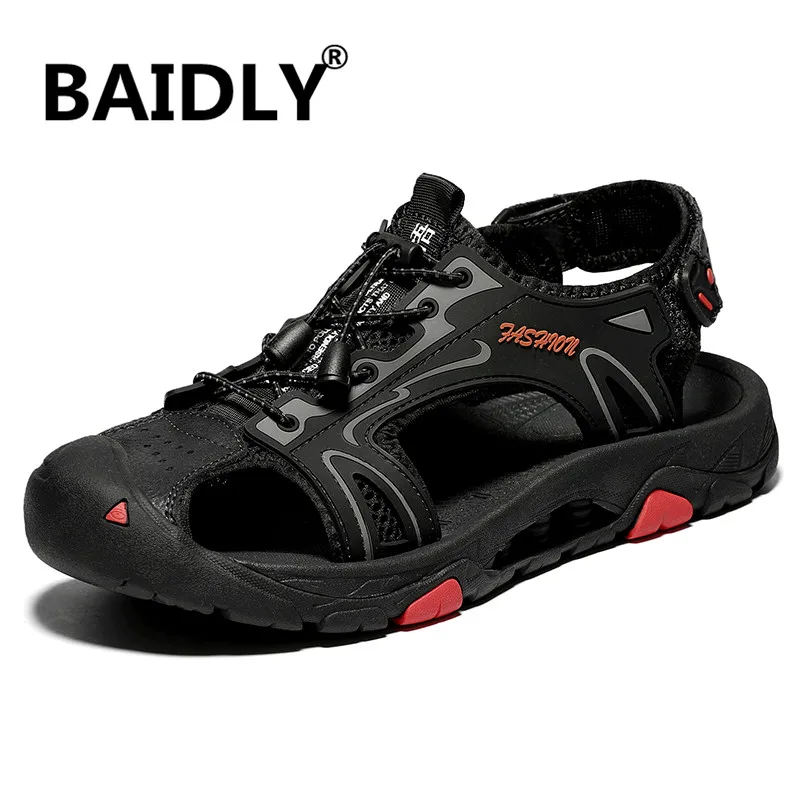 Сандалии мужские из натуральной кожи повседневные пляжные шлепанцы дышащие для