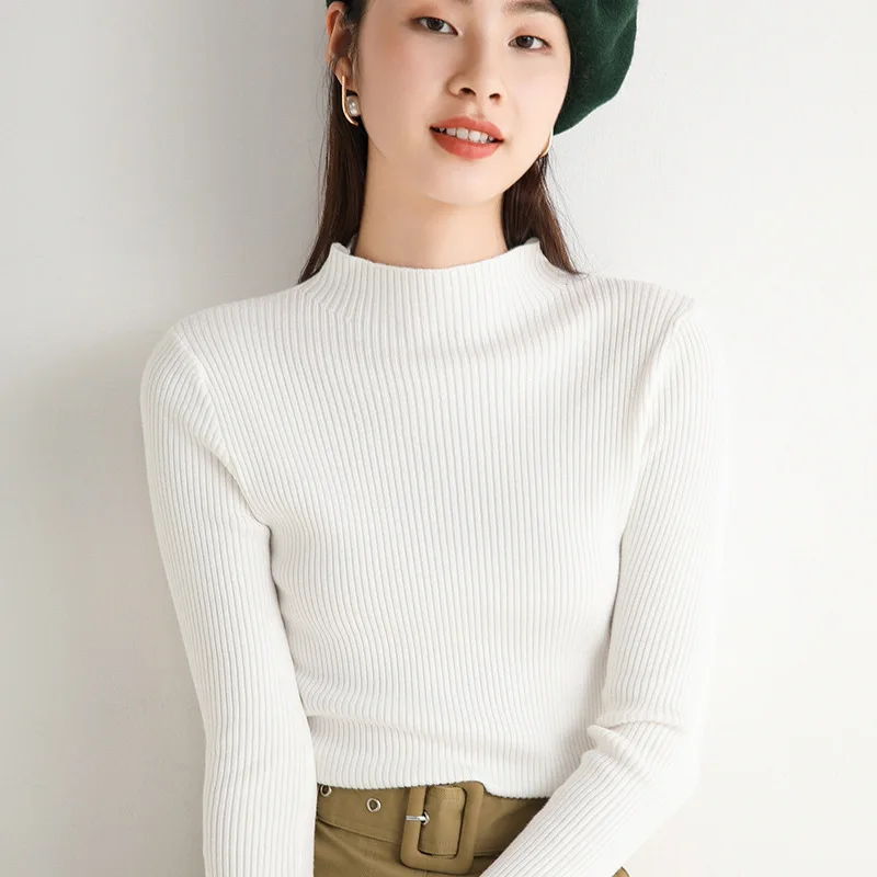

Cashmere New Style for Autumn and Winter Half-Collar Sweater Women's Slim-Fit Bottoming Shirt womens knit sweaters