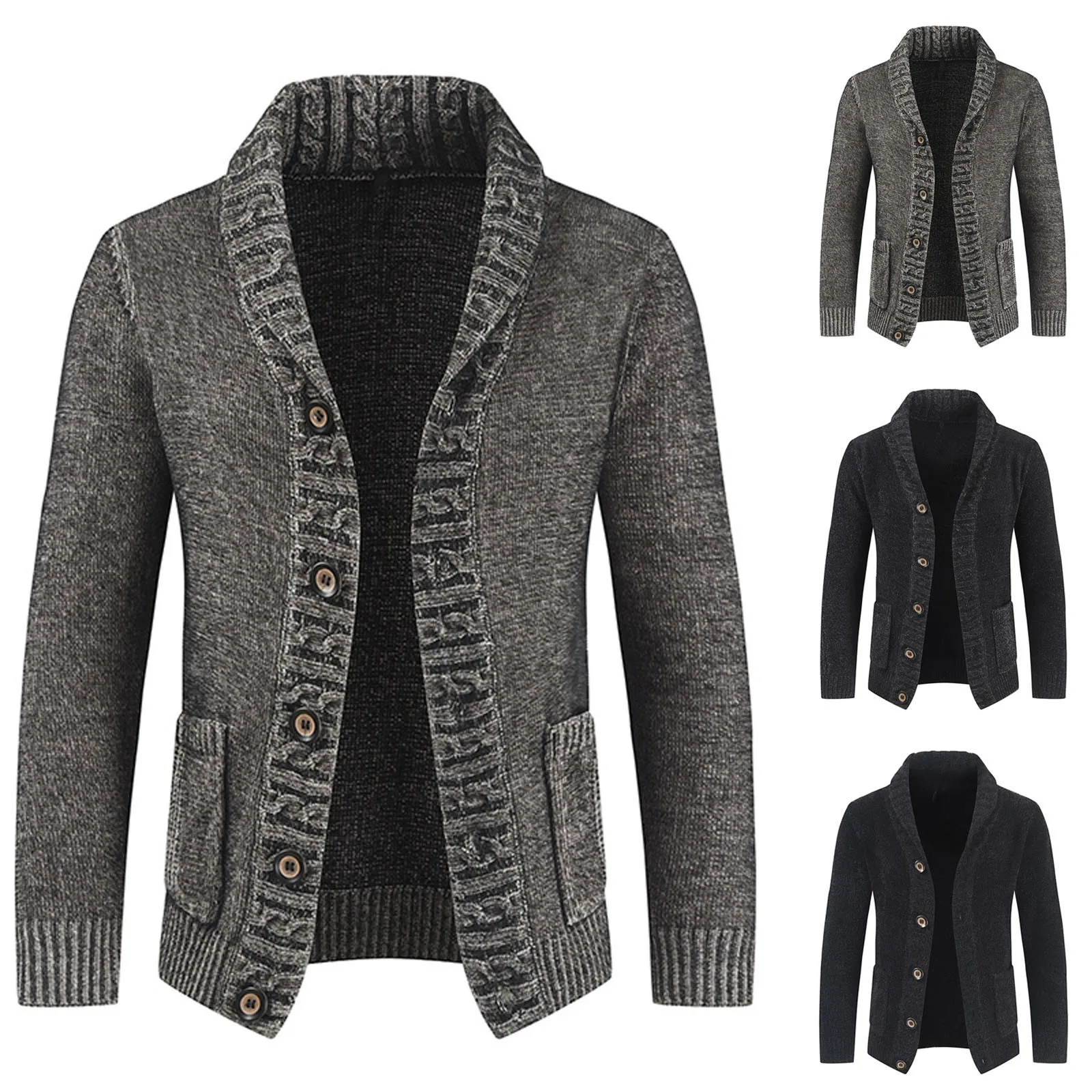 

Мужской трикотажный свитер с длинным рукавом и отложным воротником