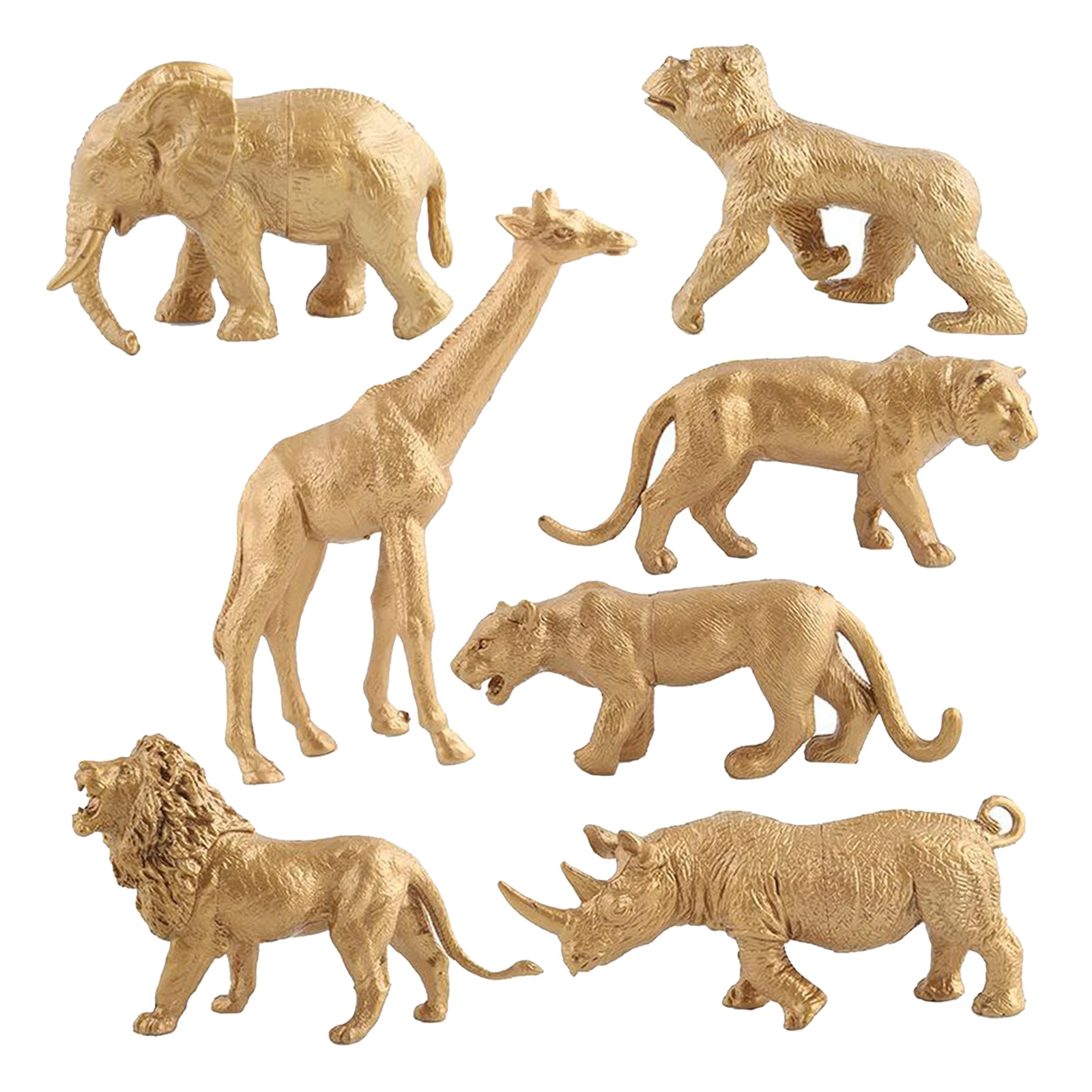 Juguetes de modelo de parque de vida salvaje, versi&oacute;n dorada, 7 piezas, animales de pl&aacute;stico, jungla forestal-0
