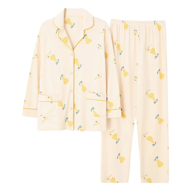 

Pajamas Women'S Spring Autumn Long-Sleeved Cotton Cardigan Pijama Mujer Can Be Worn Outside Home Service Casual Korean Suit 4XL