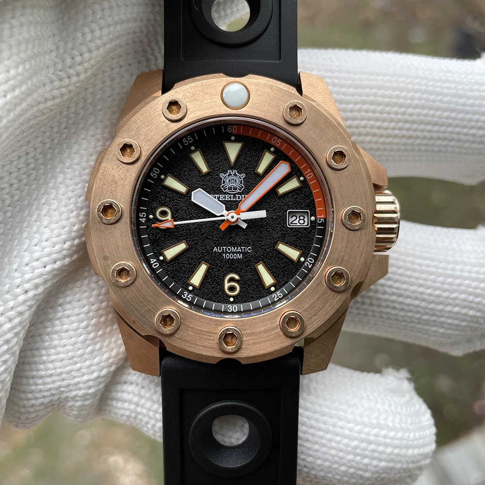 

STEELDIVE SD1948S Новое поступление 2021 NH35 автоматические часы Бронзовая рамка с гайками 1000 м водонепроницаемые глубоководные часы для ныряльщиков
