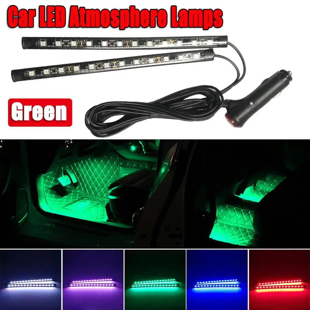 

2PCS Car LED Atmosphere Lights Dash Floor Foot Strip Cigarette Adapter Light Car Interior Decorative Lamp