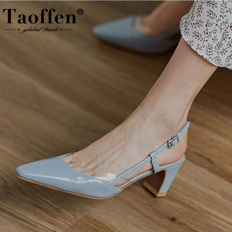 

TAOFFEN Women Sandals Real Leather Buckles Shoes For Summer Women Dress Strange Heels Casual Ladies Footwear Size 34-39
