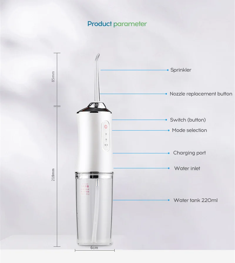 

New Household Oral Irrigator USB Rechargeable Water Flosser Portable Dental Water Jet 300ML Water Tank Waterproof Teeth Cleaner