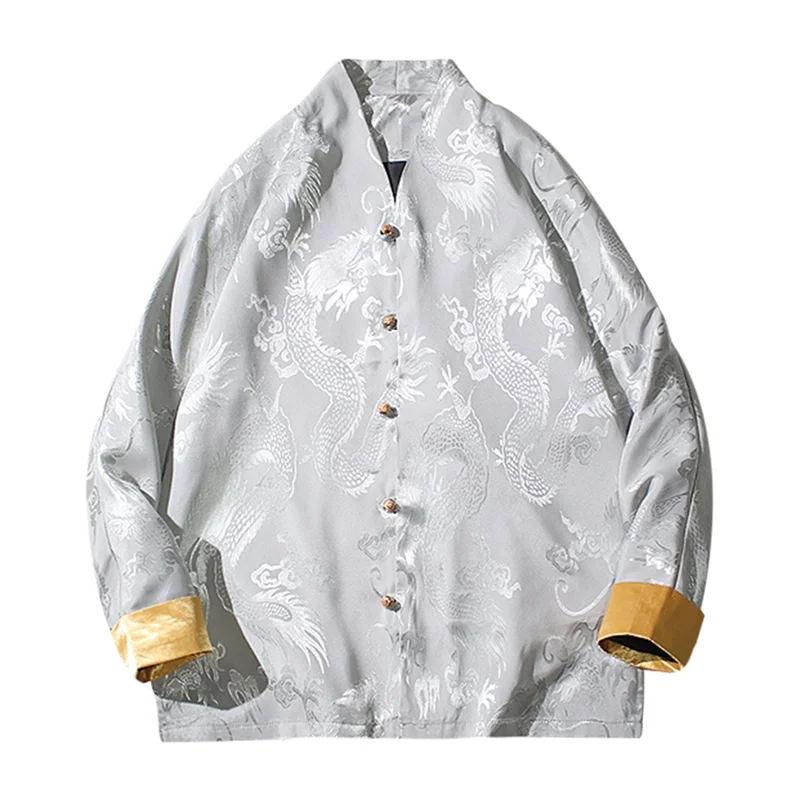 Традиционная одежда Тангсуйт 2021 года Рубашка с китайским драконом для мужчин Куртка Одежда Кунг-фу Чиффоновая блузка для мужчин 0641 на.