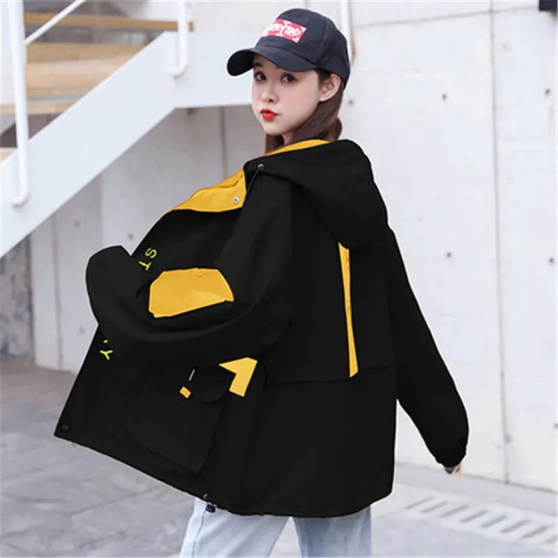 

Workwear Women 2020 Spring Autumn Trench Coats new Korean style loose large size baseball uniform Hooded outerwear B530