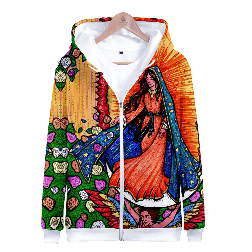 Zip Up Hoodies Our Lady Of Guadalupe 3D Print Long Sleeve Pullovers Sweatshirt Men Women Casual Hooded Streetwear Sweater Top