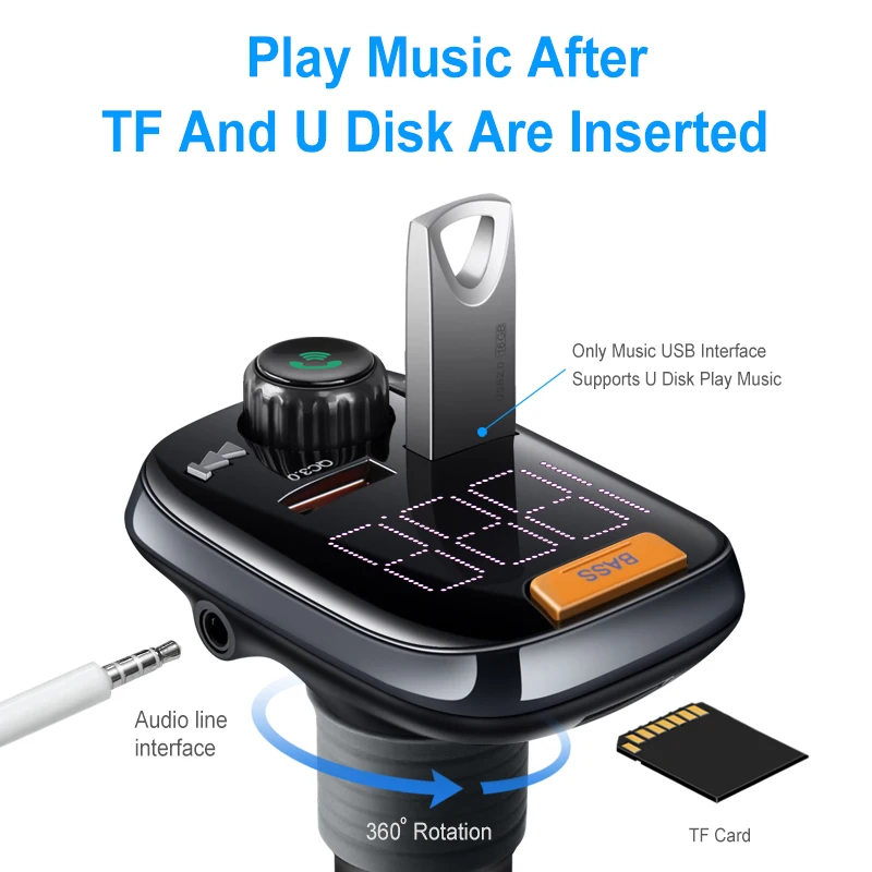 Автомобильное зарядное устройство Elough USB Quick Charge 4 0 3 QC QC4.0 Bluetooth fm передатчик