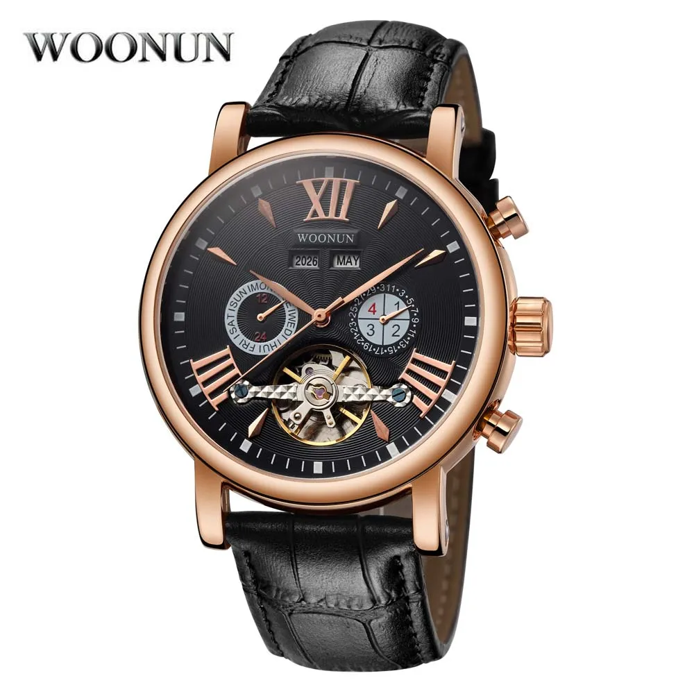 Роскошные мужские часы из розового золота модные Tourbillon Мужские