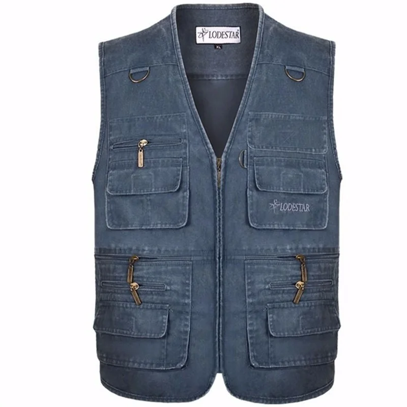 

Large men's jeans vest middle man vest multi pocket shoulder