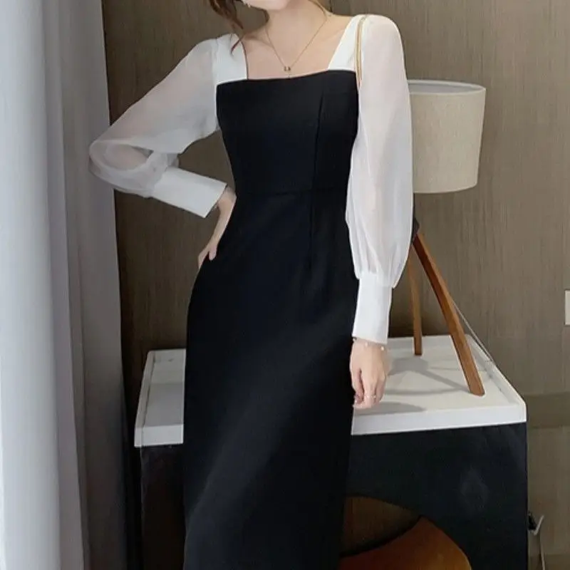 

Autumn Winter New Retro Long Sleeve Square-Neck Long Dress for Women Dresses for Women Vestido De Mujer