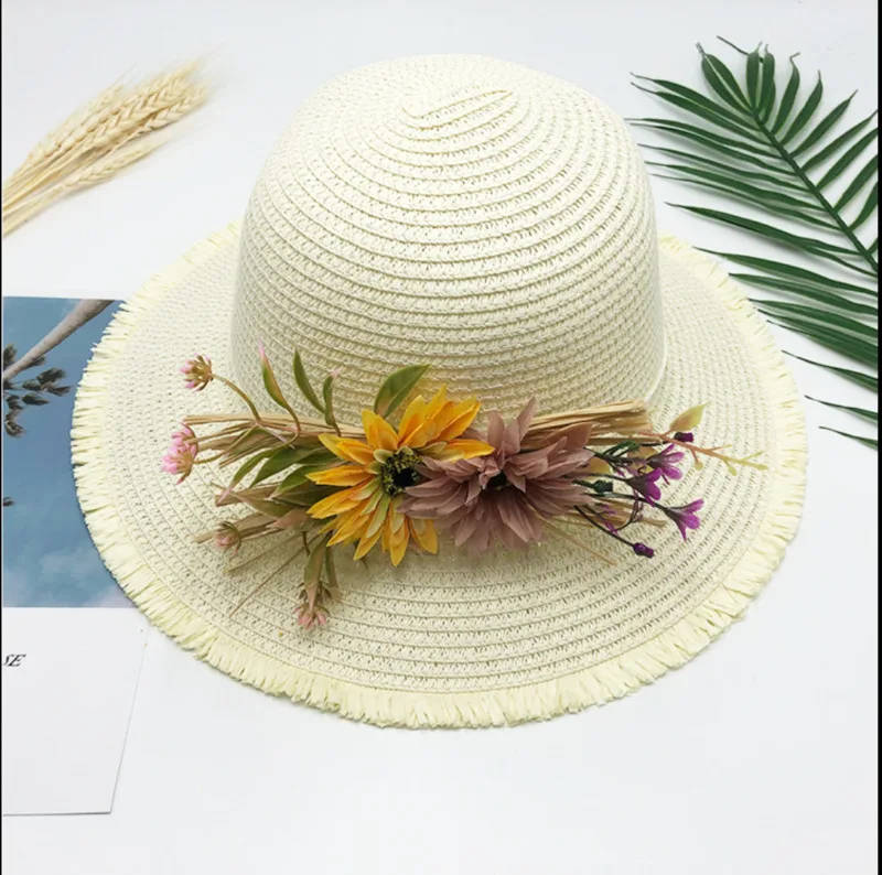 Brand Soft Floppy Hat Sun Summer Straw Beach Cap Women And Kid Girls Flower Decor Fashion Hats | Детская одежда и обувь