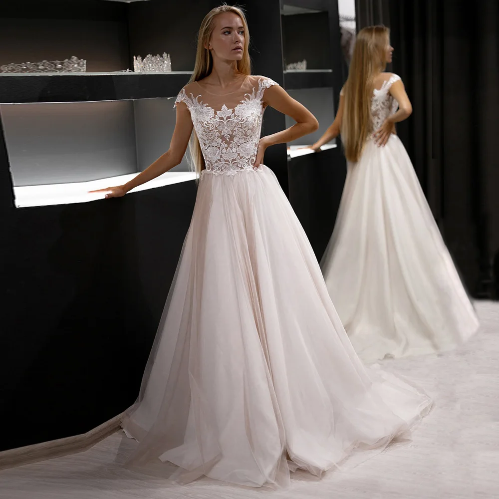 ADLN Vestido De Novia свадебное платье с глубоким вырезом и коротким рукавом Аппликация
