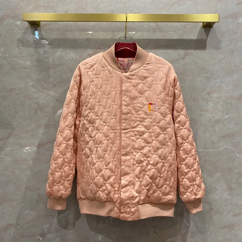 

Pink High-end Brand Reversible Women 2021 New Stand Collar Long Sleeve Argyle Jackets+ Office Lady Letter Print Jackets