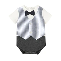 newborn baby one piece romper summer infant boys short sleeve stripe bodysuit with bow tie gentleman clothing outfits 0 12m