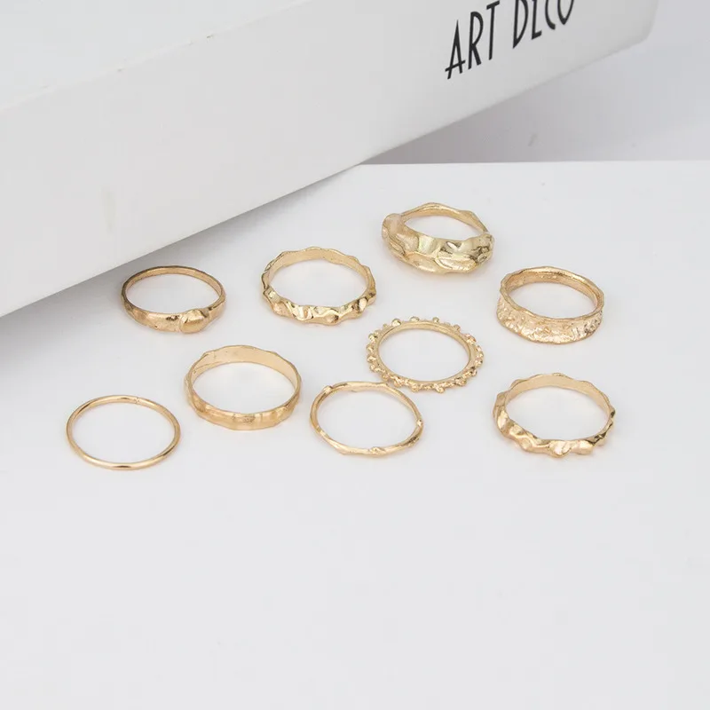 

9 pcs set New Vintage metal texture joint ring twisted irregular geometric rings set for women exquisite rings jewelry