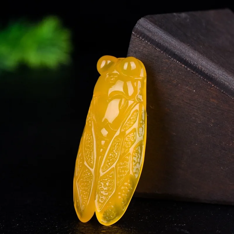 Подвеска из натурального зеленого Агата Цикада Нефритовая цепочка с резным