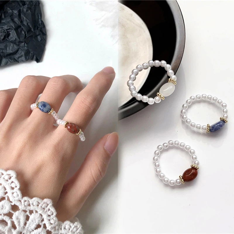 Кольцо на палец с искусственным камнем и жемчугом женское элегантное кольцо