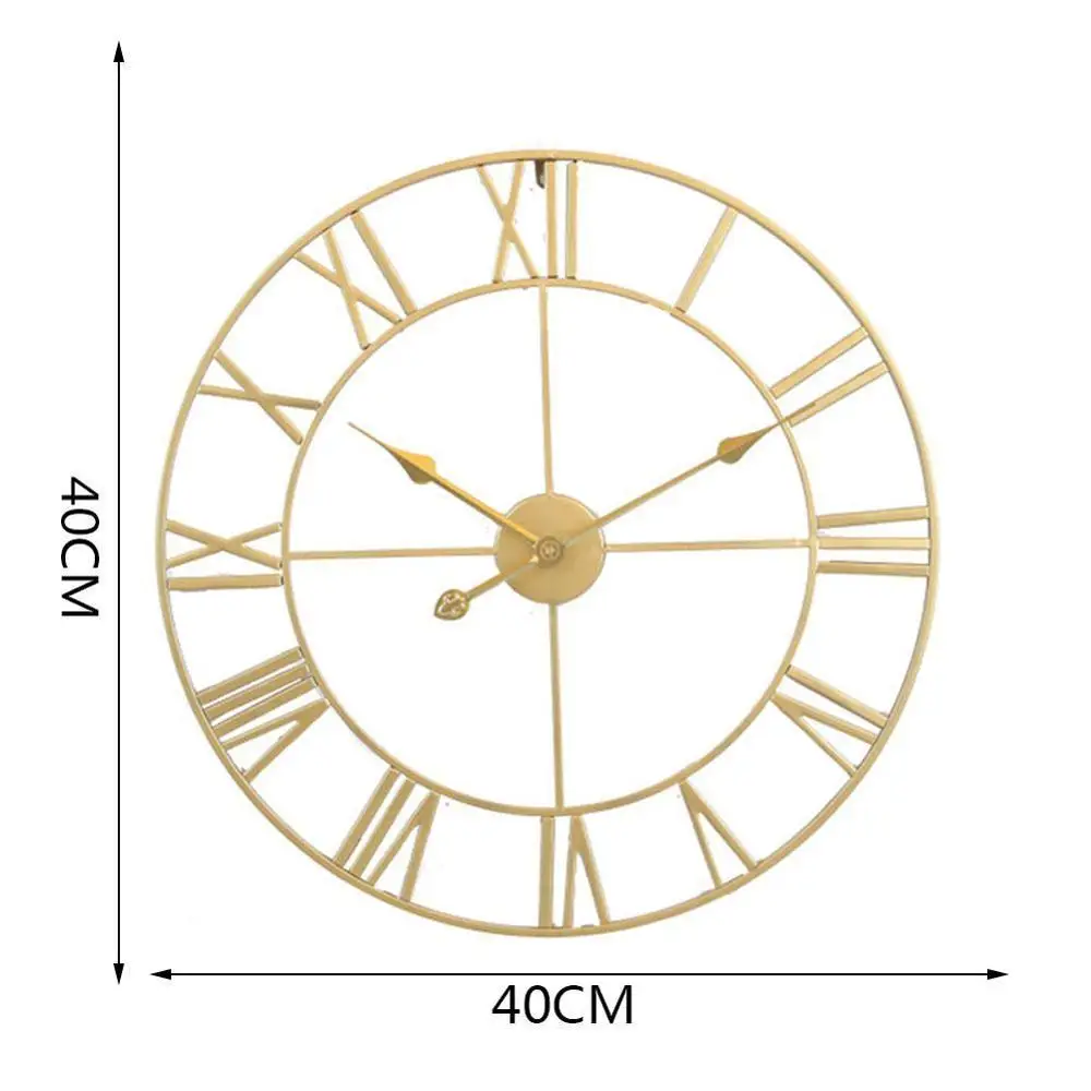 

40cm European Style Simple Living Room Clock Wrought Wall Hanging Decor Vintage Clock Iron Silent Numeral Mute Clock Roman B1W2