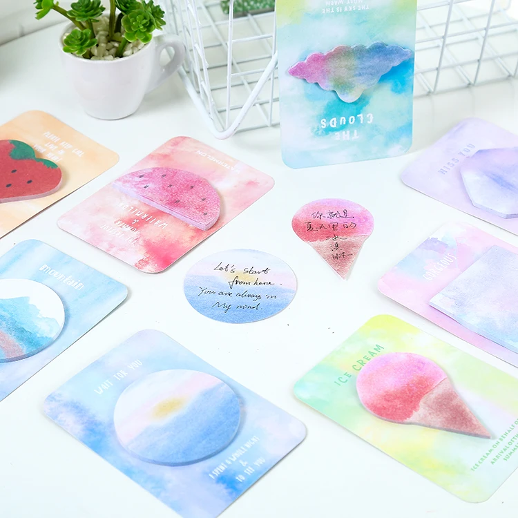 

Watercolor Geometric clouds Memo Pad Fruit watermelon N Times Sticky Notes Escolar Papelaria School Supply Bookmark Label