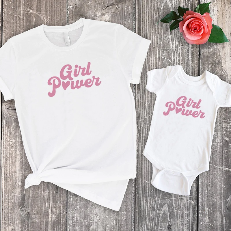 

Mom and Daughter Matching Outfit Girl Power Customizable Gift Mother Child Matching T-Shirt 2021 Baby Gift Cute Clothes XXL
