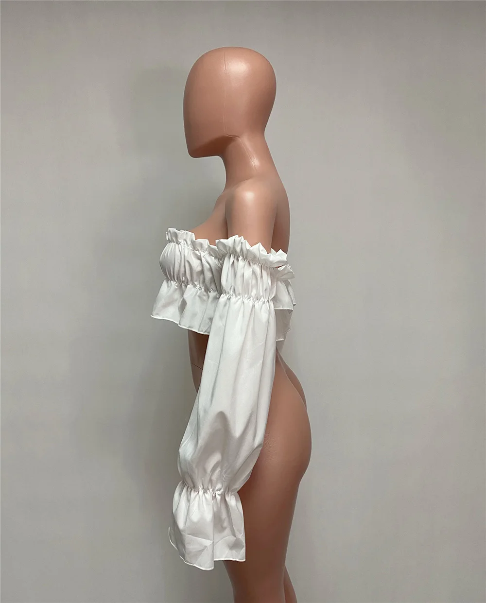 

Puff Long Sleeve Korean Blouse Women Sexy Slash Neck Crop Top White Color Party Club Fashion Shirt Streetwear Summer Clothings