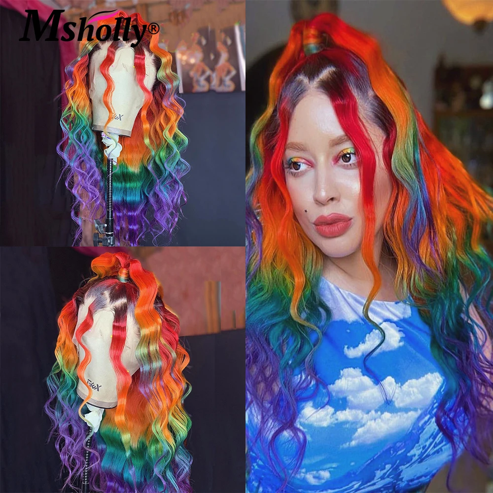 

Парики из человеческих волос с цветными кружевами, прямые, с глубоким кудрявым эффектом