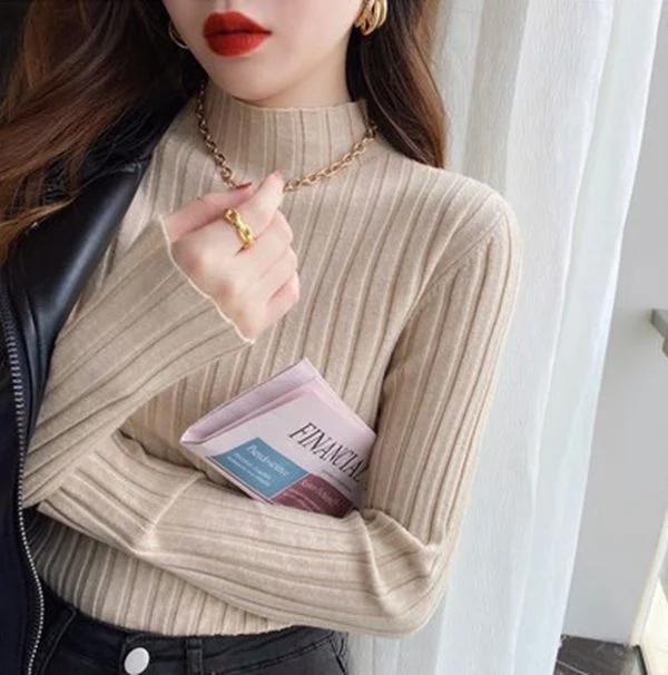 Женская осенне-зимняя майка с полувысоким воротником тонкий трикотажный топ |