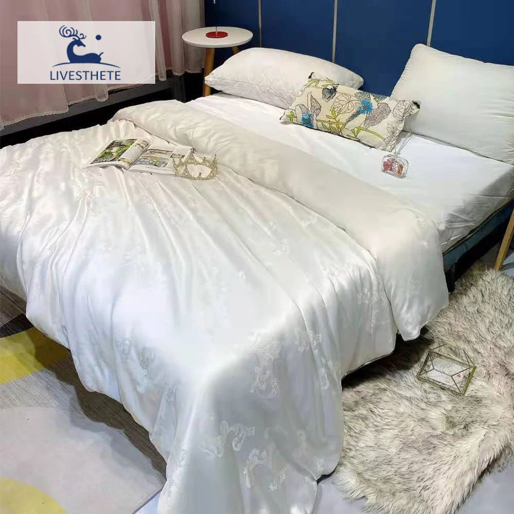 Liv-Esthete Women Luxury White 100% Silk Duvet Comforter Double Queen King Quilt Filling Nature Silk Healthy Sleep Home Textile