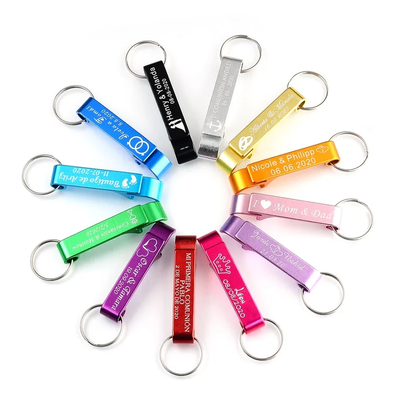 

50pcs Personalized Engraved Bottle Openers Key Chain Wedding Favors Brewery, Hotel, Restaurant Logo Christmas Private Customized