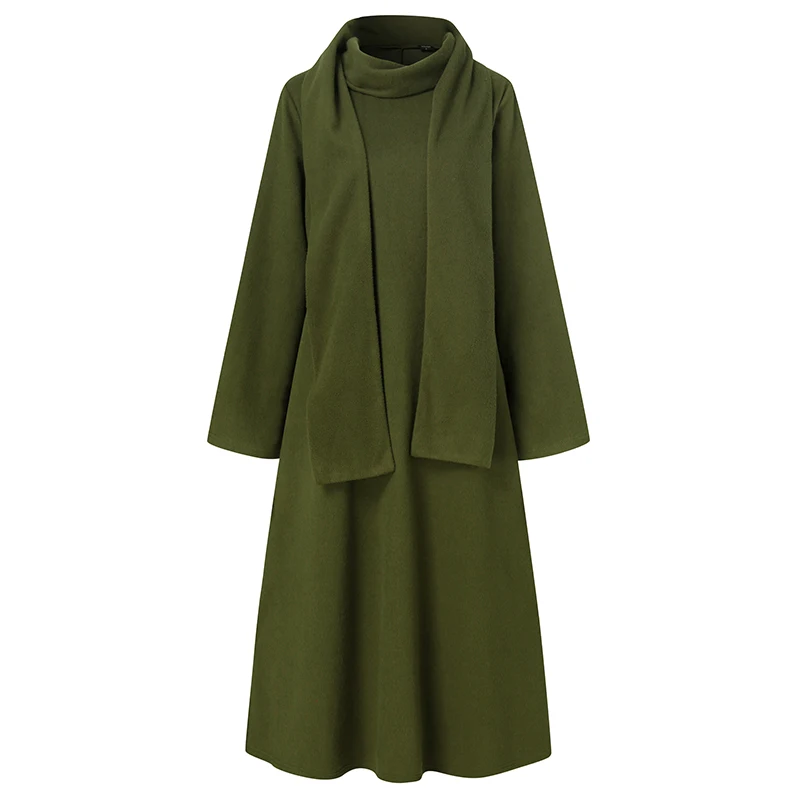 

VONDA Kaftan Casual Long Sleeve Autumn Dresses Vintage Solid Dress Women Turtleneck Sundress Elegant Loose Robe Party Vestidos