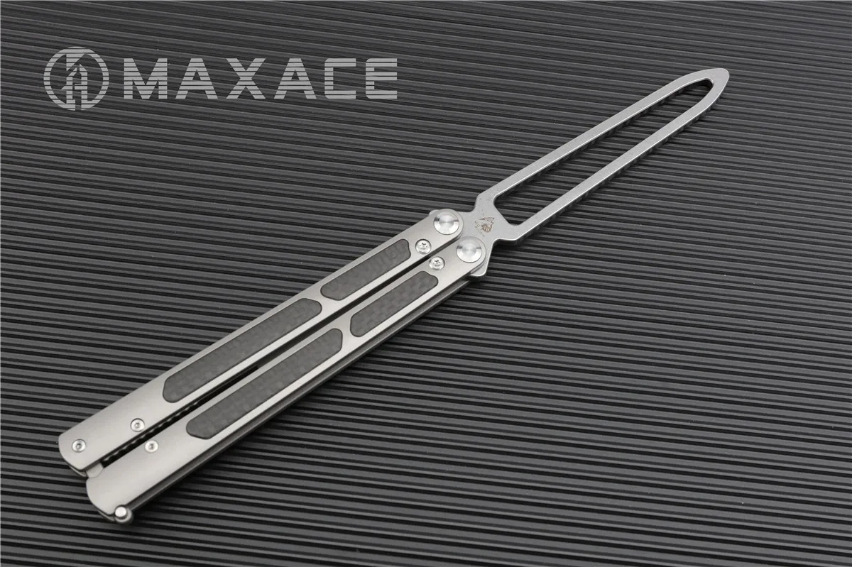 grey satin live MAXACE ножи Пакт Бабочка нож для тренера KVT Керамический шарикоподшипник M390 TC4+ CF титановый jilt нож не острый - Цвет: grey satin live